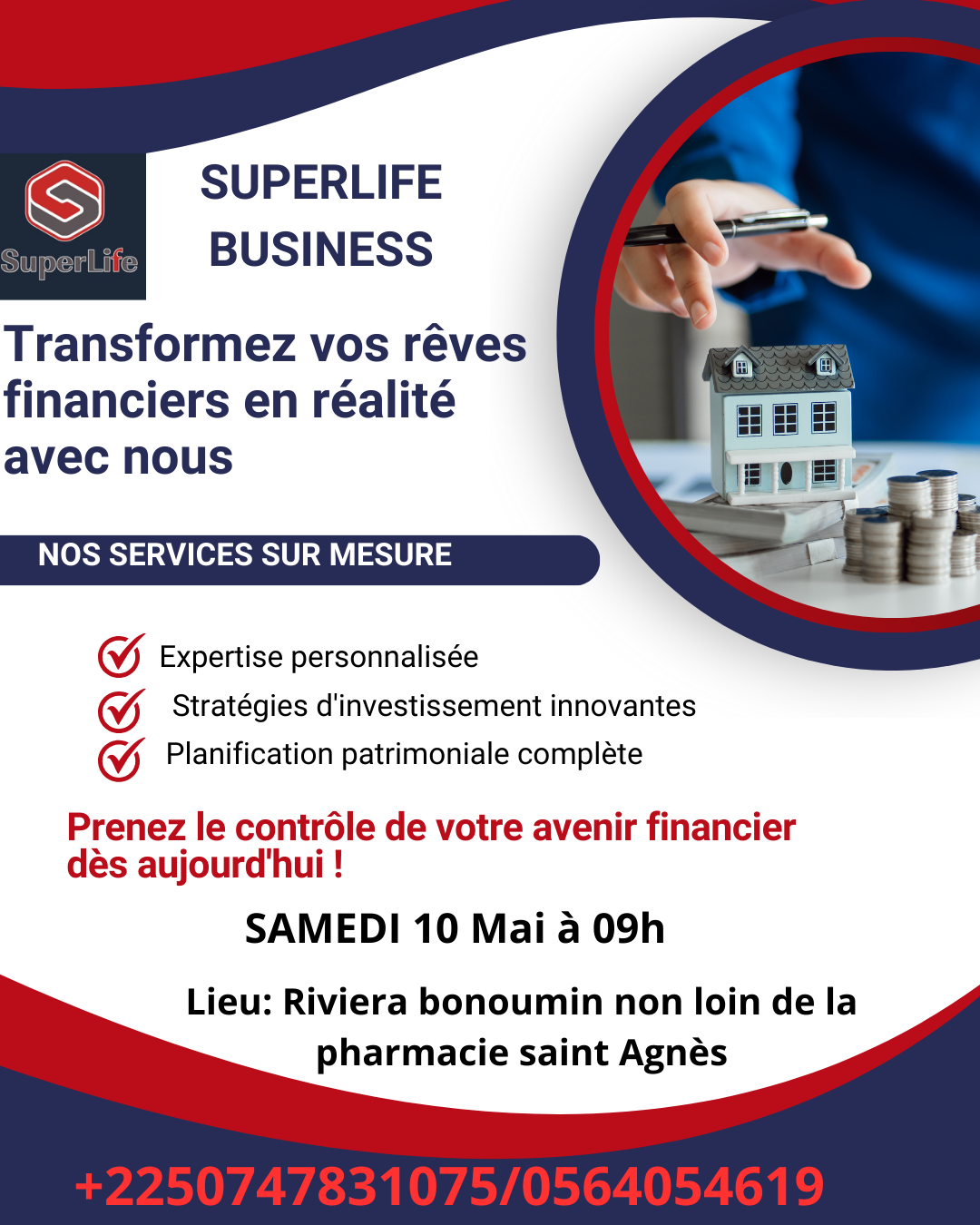 Publication Instagram Services gestion de patrimoine photo professionnel  illustratif  bleu rouge et blanc